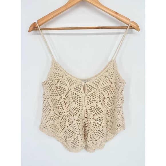 Forever 21 Crochet Sweater Crop Tank Top Size Small Beige Cream Hippie Boho Y2k - Picture 1 of 7